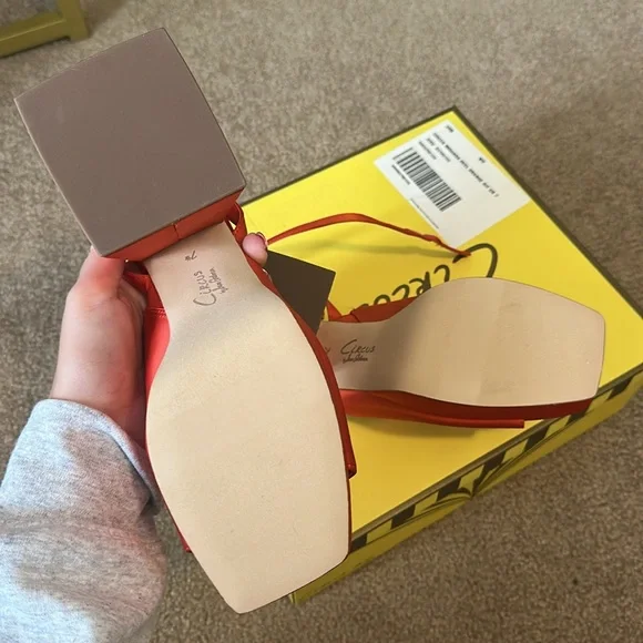 NIB Sam Edelman Circus Miranda Tangerine Tango Ankle Strap Block Heeled Sandals - Picture 6 of 9